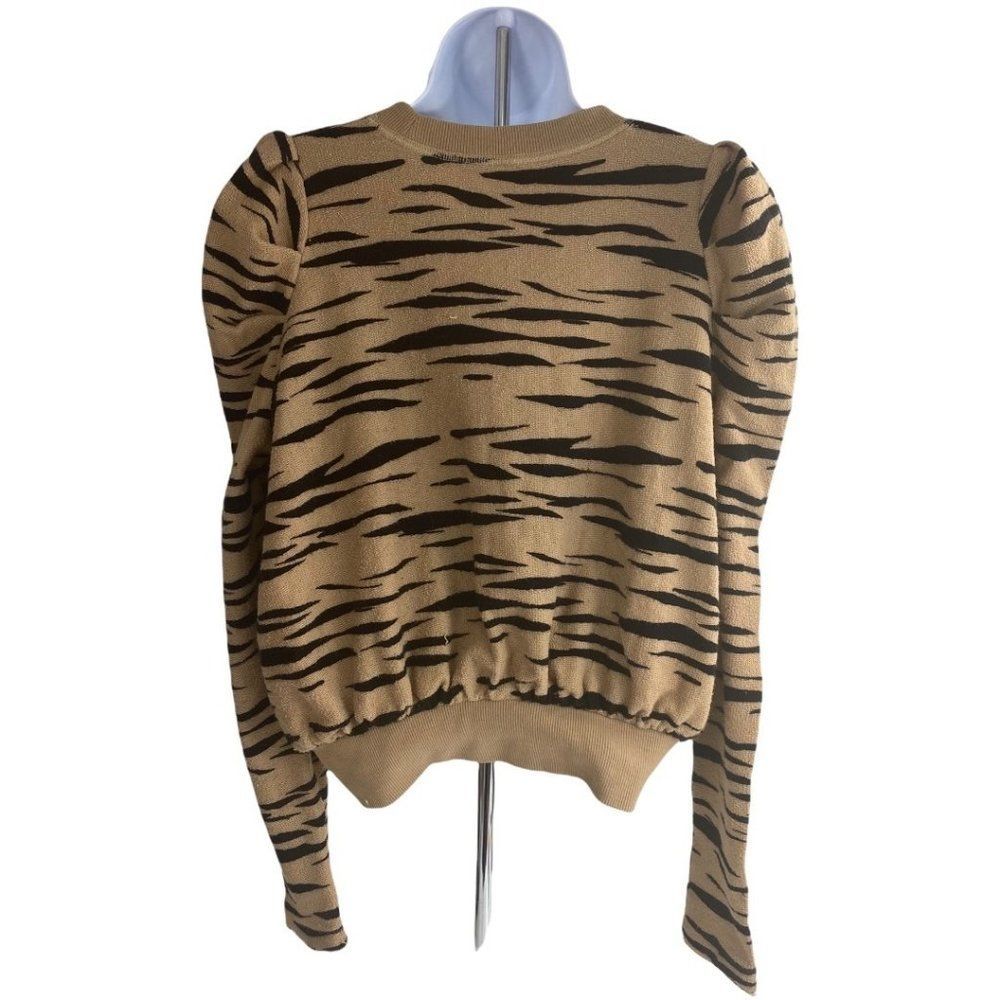 EUC Free People Tiger Print Puff Sleeve Cropped Sweater size Medium - Picture 2 of 6